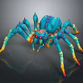 Colorful Fantasy Spider 3D Model With Spiked Legs Red Eyes And Vibrant Reflections