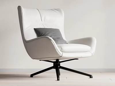 Modern White Leather Leisure Chair With Gray Cushion And Black Metal Base 3d model