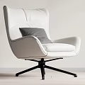 Modern White Leather Leisure Chair With Gray Cushion And Black Metal Base