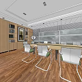 Modern Conference Room Interior With Long Wooden Table Green Chairs Large Windows And Wooden Flooring