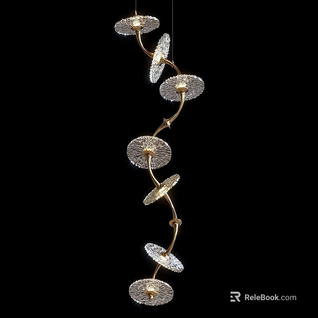 Spiral Design Gold Frame Chandelier With Circular Crystal Shades And Sparkling Accents 3d model 