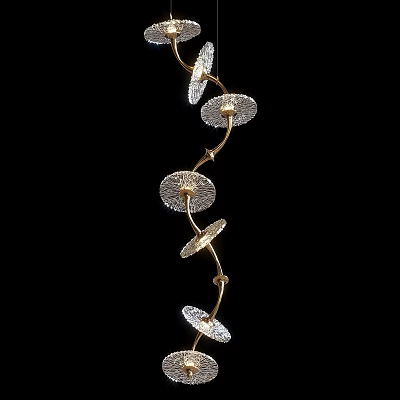 Spiral Design Gold Frame Chandelier With Circular Crystal Shades And Sparkling Accents 3d model