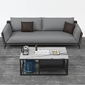 Modern Gray Sofa With Brown Armchairs And Black Frame Coffee Table Set 3d model