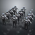 Group of Robotic Warriors In Silver Black Armor Standing In Formation