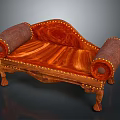 Classic Wooden Sofa with Leather Rolled Armrests Rivet Details and Natural Wood Grain