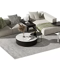 Modern Light Upholstered Sofa And Coffee Table Set With Decorative Pillows Round Table And Rug 3d model