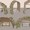 Garden Swing Chair With Arch Design Adorned By Green Plants And Flowers