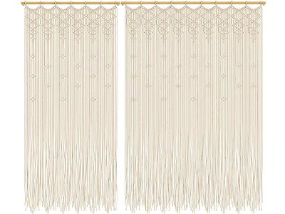 Beige Macrame Curtain With Tassels And Geometric Patterns For Home Decor 3d model