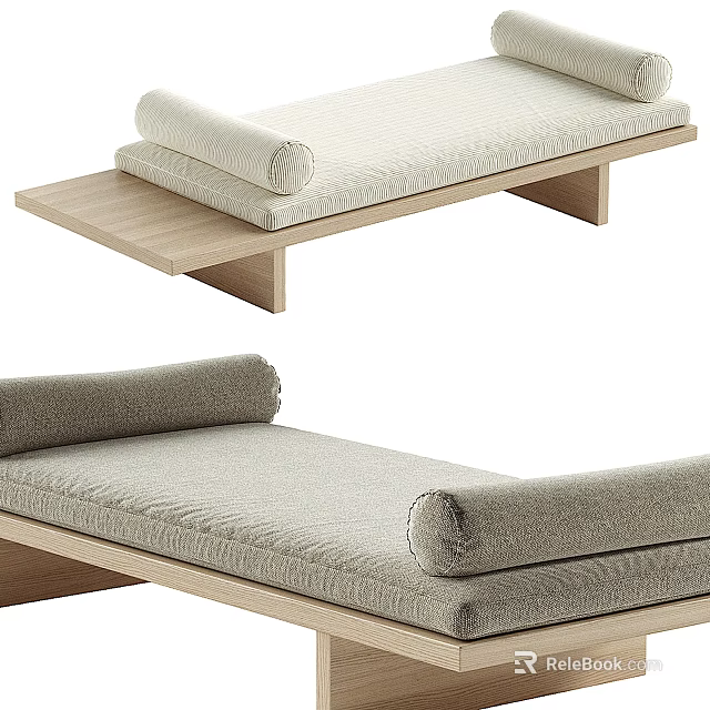 Minimalist Wooden Stool With Soft Cushioned Seat And Rolled Edge Design 3d model 