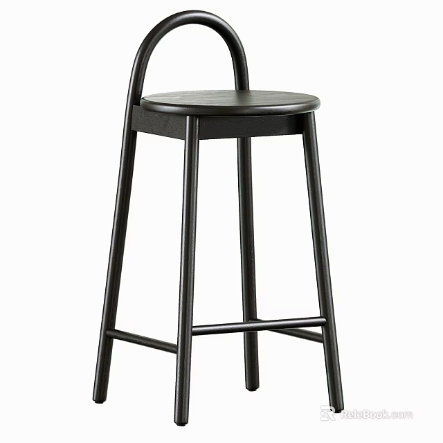 Contemporary Black Bar Stool With Round Seat And High Backrest Design Structure 3d model