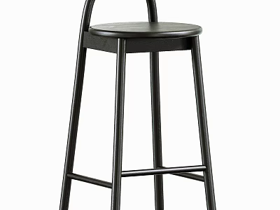 Contemporary Black Bar Stool With Round Seat And High Backrest Design Structure 3d model
