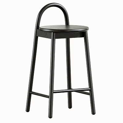Contemporary Black Bar Stool With Round Seat And High Backrest Design Structure 3d model