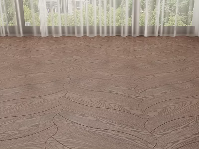 Wooden Flooring With Unique Pattern In Bright Room With Curtains 3d model