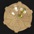 Vintage Wooden Coffee Table With Ornate Legs Candle Holder And Fruits