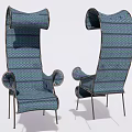 Outdoor Chairs With Unique Design Metal Frame And Blue Green Striped Pattern 3d model