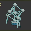 Geometric Structure With Shiny Metal Spheres And Blue Supports On Blue Base