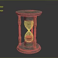 Vintage Decorative Hourglass With Carved Base And Red Sand Glass Section
