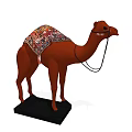 Brown Camel Decorative Ornament Set With Colorful Patterned Blanket And Black Base