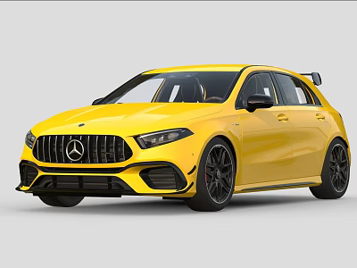 Yellow Mercedes AMG Compact Sports Car With Black Wheels And Aggressive Front Design 3d model