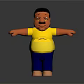 Game And Movie Character With Black Short Hair Yellow T-shirt Blue Pants Outstretched Arms