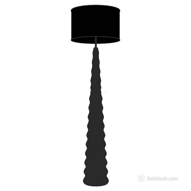 Stylish Black Floor Lamp With Spiral Stand And Cylindrical Lampshade 3d model 