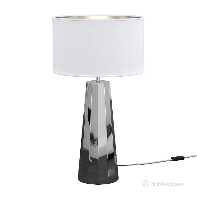 Modern Chrome Table Lamp With White Fabric Shade And Geometric Base 3d model 