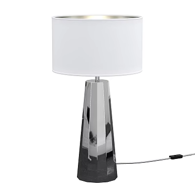 Modern Chrome Table Lamp With White Fabric Shade And Geometric Base 3d model