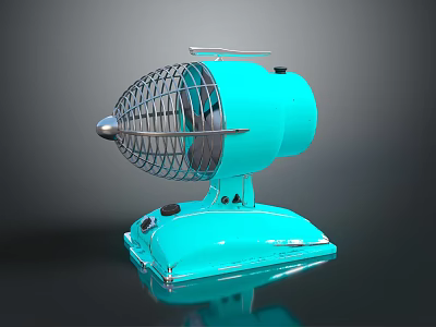 Turquoise Vintage Electric Fan With Metal Grid And Stable Base Design 3d model