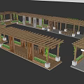 Modern Wooden Pergola Structure With Courtyard Layout And Green Plant Decorations