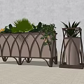 Decorative Flower Planters With Metal Diamond Pattern Frame Filled Green Leaves And Yellow Flowers