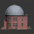 Red Brick Tower With Historic Metal Dome Stone Steps And Arched Windows