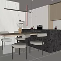 Modern Open Restaurant Kitchen Interior With Marble Island Stools And Cabinets 3d model