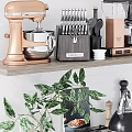Stylish Kitchen Utensils Collection Featuring Orange Mixer Knife Block Coffee Maker Cookbook And Green Plant