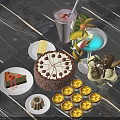 Assorted Dessert Platter With Chocolate Cake Ice Cream Lemon Cupcakes And Fresh Fruits