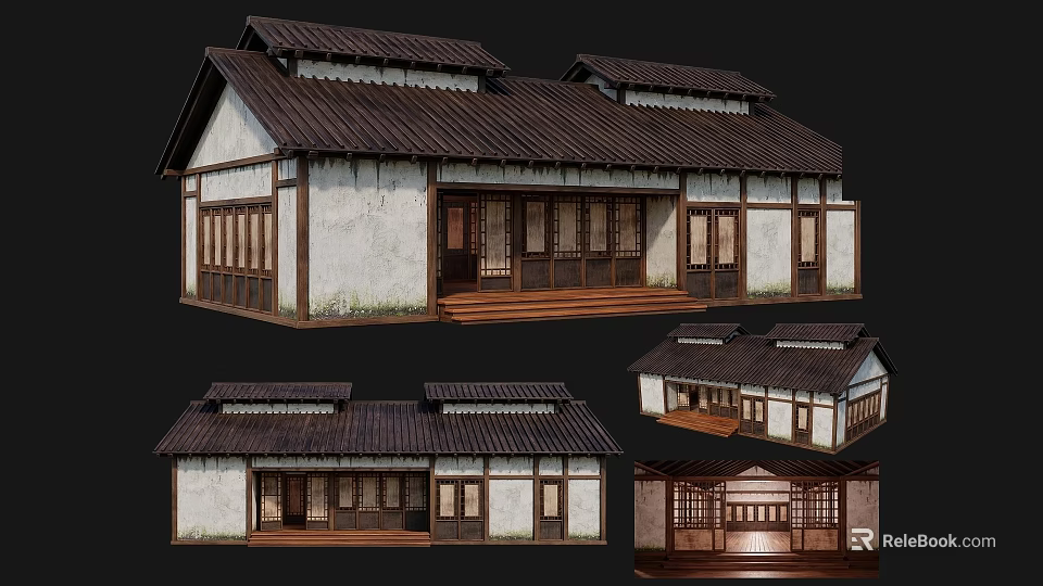 Ancient Chinese Architecture With Traditional Roof Wooden Doors And Tile Details 3d model 