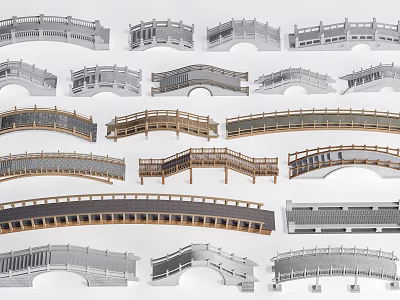 Different Landscape Bridge Designs Featuring Various Shapes Structures And Railings 3d model