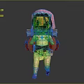 Cute Animated Girl Figure With Pink Headscarf Blue Trim Red Backpack Yellow Dress Purple Shoes