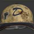 Vintage Distressed Worn Cap With Yellow Blue Color Block And Rustic Spots