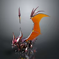 Fantasy Character Riding Armored Red Dragon With Orange Wings And Spiked Weapon