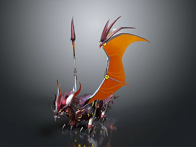 Fantasy Character Riding Armored Red Dragon With Orange Wings And Spiked Weapon 3d model