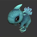 Cute Blue Dragon Like Game Movie Character With Big Shiny Eyes 3D Model Design