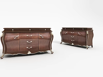Two Classic Wooden Sideboards With Drawers And Ornate Metal Handles Design 3d model