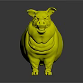 Cute 3D Cartoon Pig Character With Black White Body And Pink Hooves
