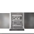 Stainless Steel Dishwasher Kitchen Appliance With Open Door Showing Interior Dishes And Rack