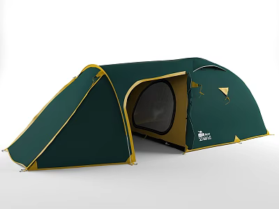 Green Play Equipment Tent With Yellow Trim Open Door And Mesh Window 3d model