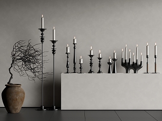 Modern Candle Holder Candlestick Ornaments Pottery Pot Branch 3d model