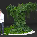 Floral Art Installation With Lush Greenery Hanging Plants And White Pebble Base