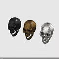 Three Black Gold And Silver Metallic Skulls Displayed On Blue Background 3d model