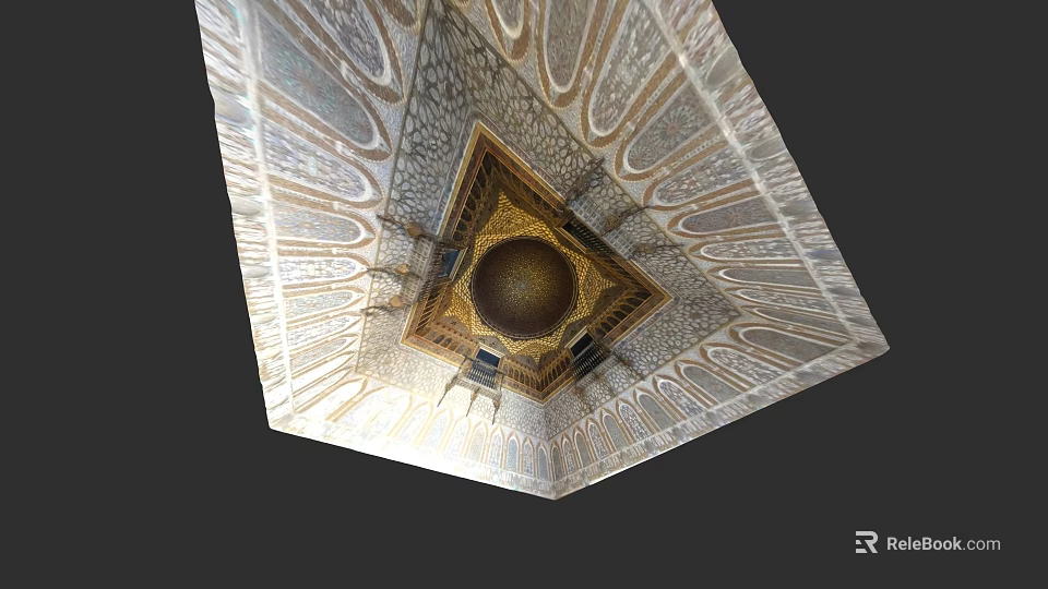 European Architecture Ceiling With Intricate Geometric Patterns And Golden Central Dome 3d model 