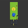 3D Game Scene Setup With Green Platform Blue Character Yellow Rings Sunflower And Spikes